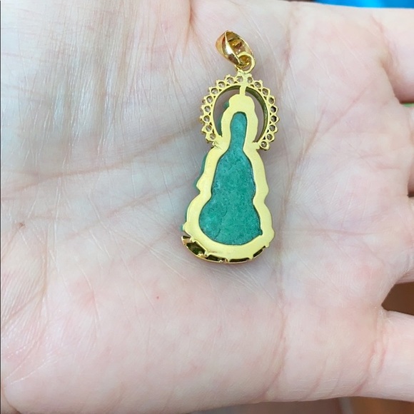 14K Real Gold Guanyin Kwan Yin Buddha Jade Pendant - Picture 7 of 10